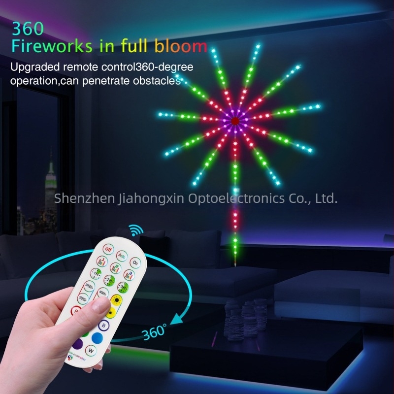 RGB LED tűzijáték lámpa, alkalmazással és zenével, 5V, 24×5050 LED, távirányító, beltéri világítás