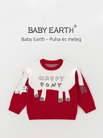 Gyerekeknek szóló meleg pulóver, hosszú ujjú, piros, kerek nyakú, uniszex, Koreai stílus