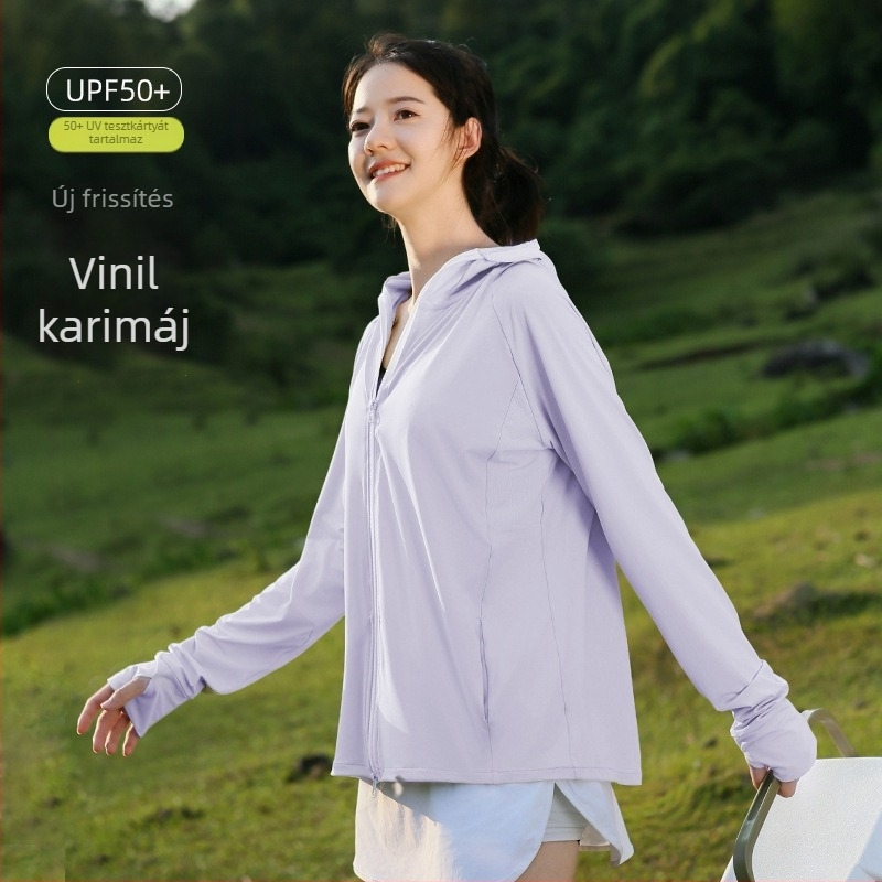 Női kültéri UV-védő kabát nyárra – könnyű, lélegző Ice Silk anyag, kapucnival, bő szabás