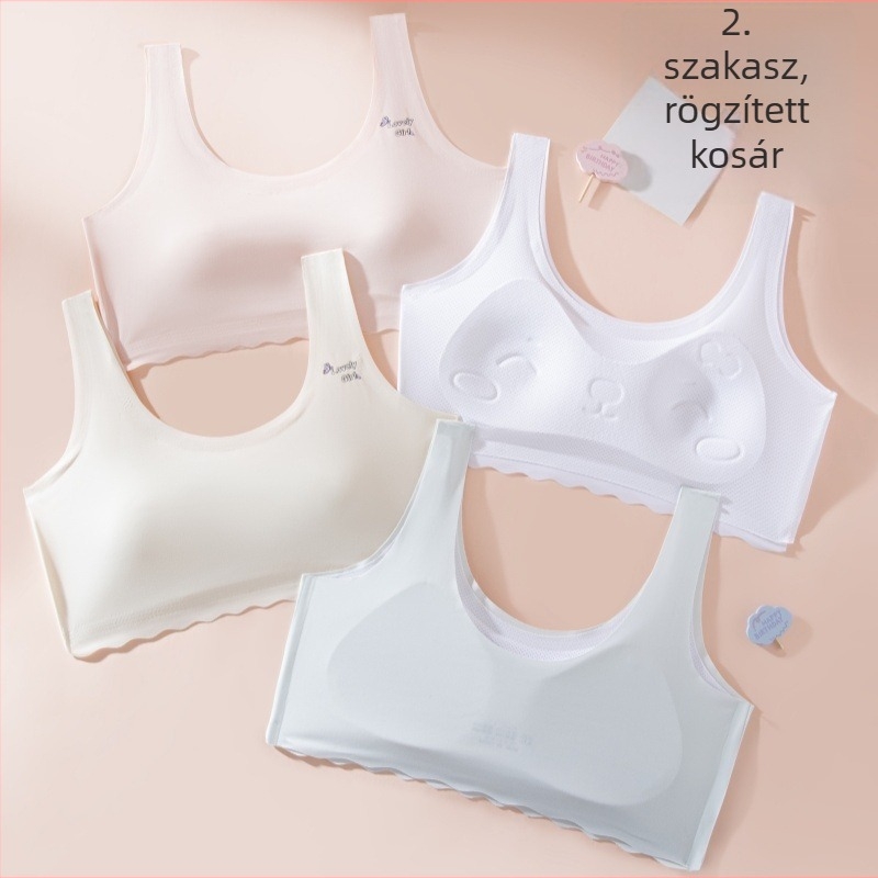 Lányok fejlődési szakaszában viselt mellény-stílusú melltartó rögzített kosarakkal