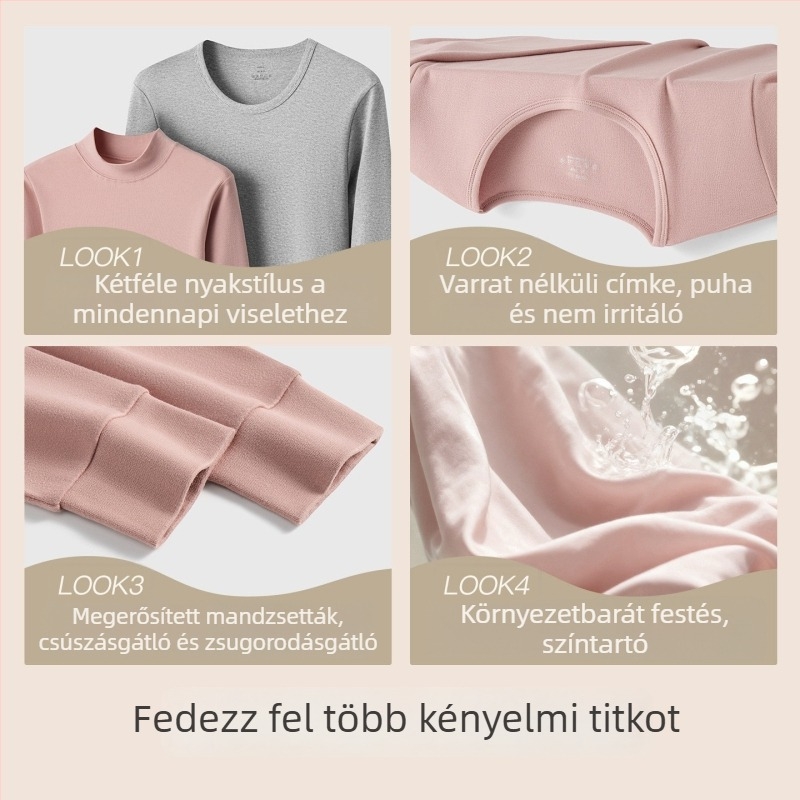 Női 100% pamut termo alsó- és felső szett őszre–télre, alapréteg, hosszú ujjú felső és hosszú nadrág középkorú és idős nőknek