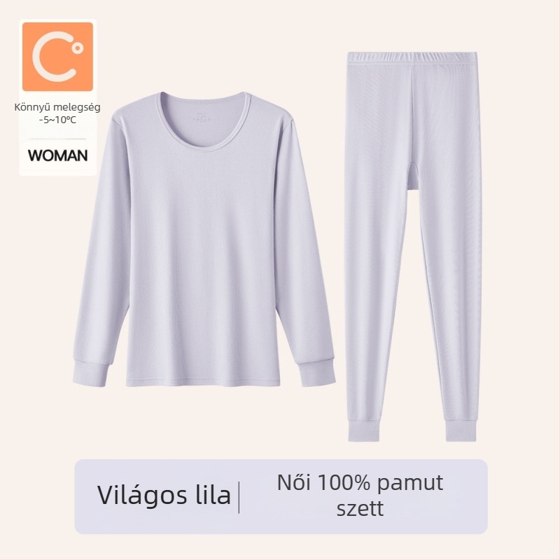 Női 100% pamut termo alsó- és felső szett őszre–télre, alapréteg, hosszú ujjú felső és hosszú nadrág középkorú és idős nőknek