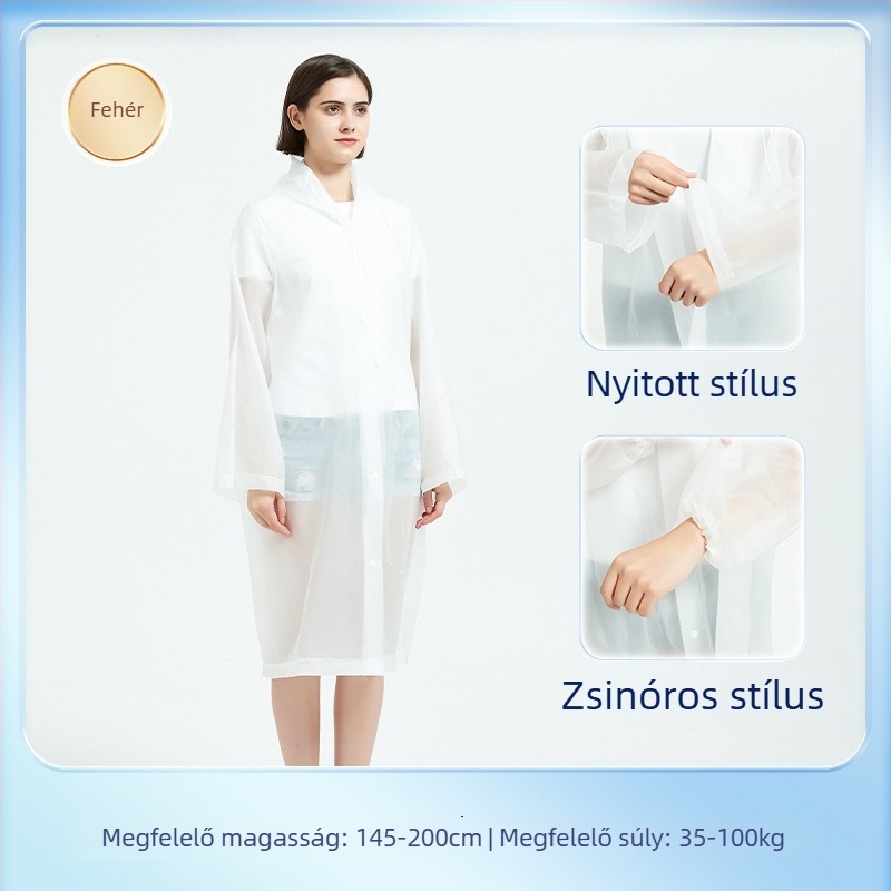 EVA esőponcsó felnőtteknek, teljes testet fedő, kötőzsinórral, hosszú, hordozható, újrafelhasználható, vízálló