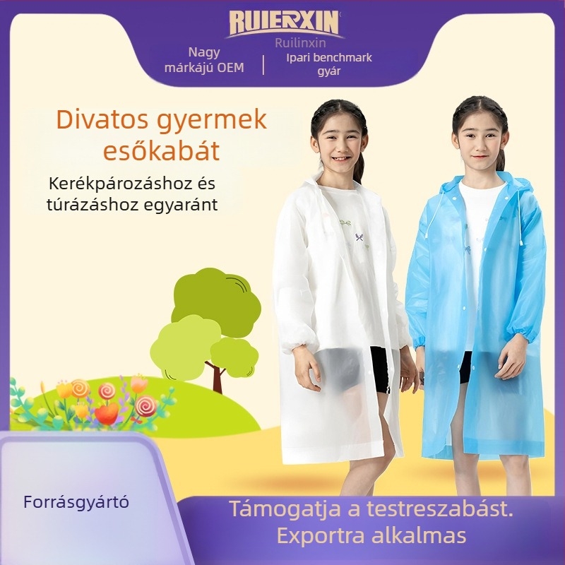 Gyerekeknek szóló EVA esőponcsó, vastag, újrahasználható, iskolai használatra, 7–12 évesek
