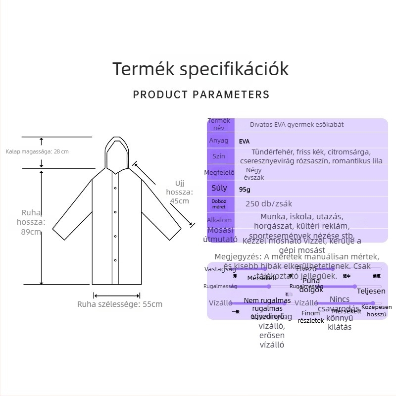Gyerekeknek szóló EVA esőponcsó, vastag, újrahasználható, iskolai használatra, 7–12 évesek
