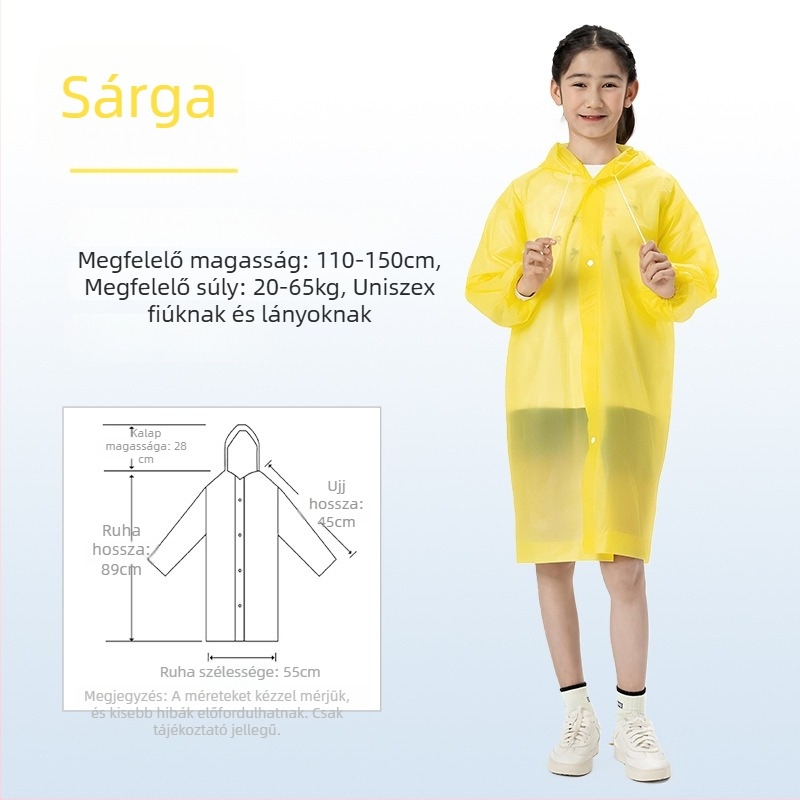 Gyerekeknek szóló EVA esőponcsó, vastag, újrahasználható, iskolai használatra, 7–12 évesek