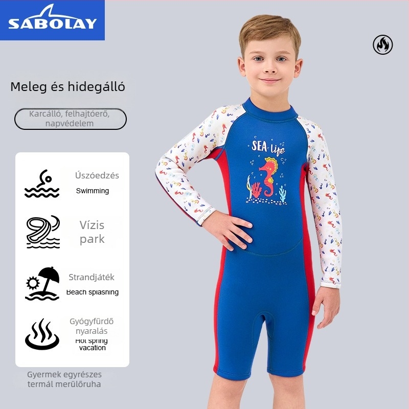 24 új gyermekeknek szánt 2.5 mm-es egy darabos neoprénes búvárruha sznorkelezéshez, meleg és tartós, karikatúra mintával
