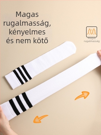 Gyerekeknek szánt pamutból készült vádli hosszúságú zokni, fehér, csíkos és egyszínű mintával, varrat nélküli kivitel, univerzális méret
