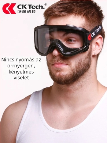 Kerékpáros szemüveg kültéri sportokra, szélvédett kialakítás, fröccsenés- és ütésálló, fejre illeszthető, cserélhető lencsékkel, kompatibilis dioptriával