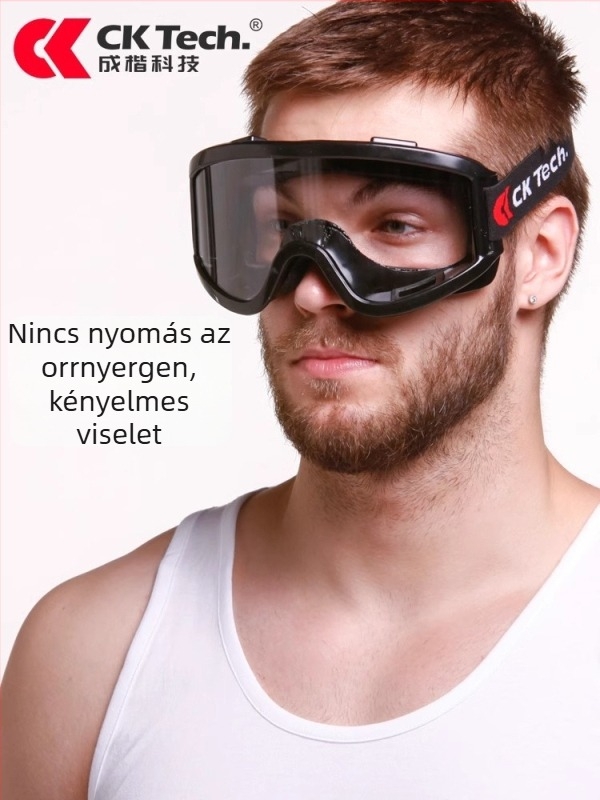 Kerékpáros szemüveg kültéri sportokra, szélvédett kialakítás, fröccsenés- és ütésálló, fejre illeszthető, cserélhető lencsékkel, kompatibilis dioptriával