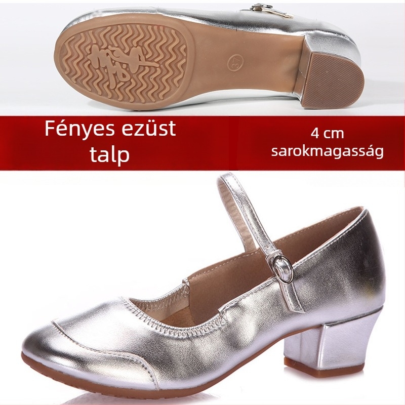 Női ezüst táncos cipő, latin- és kvadrát tánchoz, puha talpú, könnyű, előadásokhoz