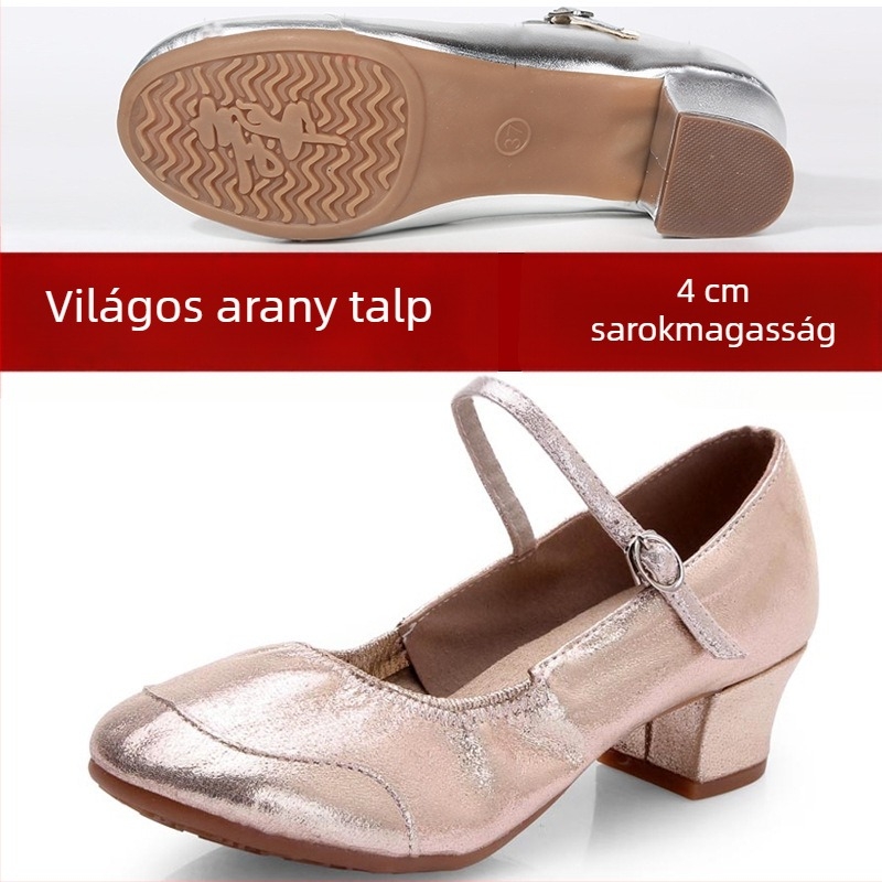 Női ezüst táncos cipő, latin- és kvadrát tánchoz, puha talpú, könnyű, előadásokhoz