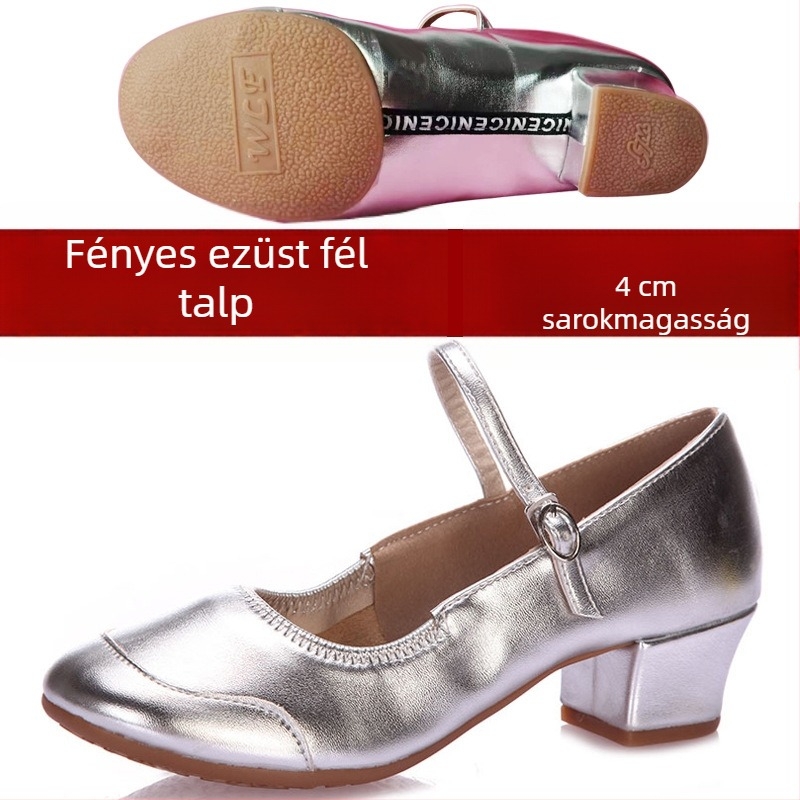 Női ezüst táncos cipő, latin- és kvadrát tánchoz, puha talpú, könnyű, előadásokhoz