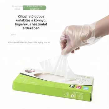 Egyszer használatos TPE kesztyű, élelmiszer-minőségű, átlátszó, konyhai, catering és sütés céljára, csúszásmentes, méret L, vastagság 0,05–0,1 mm