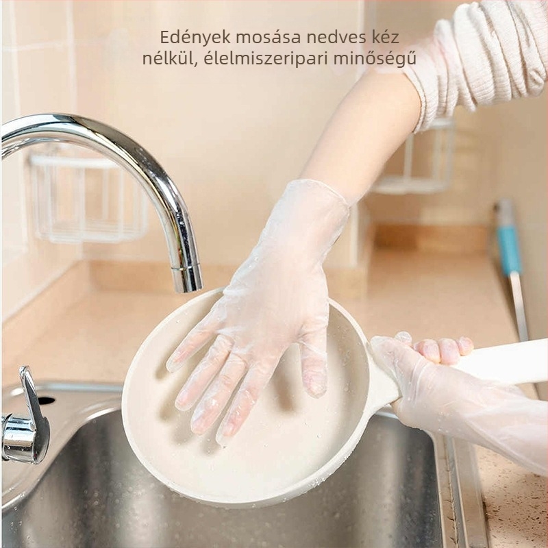 Egyszer használatos latex- és nitril kesztyűk, fehér, élelmiszeripari használatra, vastagság 0,05–0,1 mm
