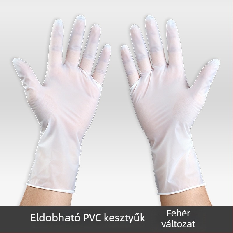 Egyszer használatos latex- és nitril kesztyűk, fehér, élelmiszeripari használatra, vastagság 0,05–0,1 mm