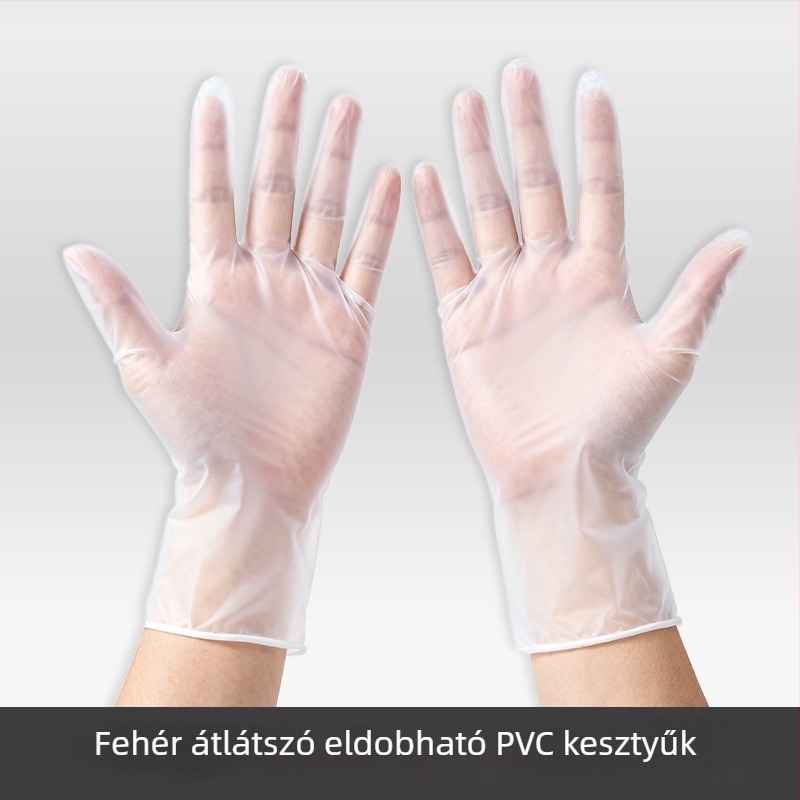 Egyszer használatos latex- és nitril kesztyűk, fehér, élelmiszeripari használatra, vastagság 0,05–0,1 mm
