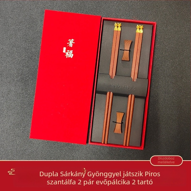 Tizenkét állatövi jelű evőpálcika mahagóniából, tömörfa, gravírozott logóval, ajándék