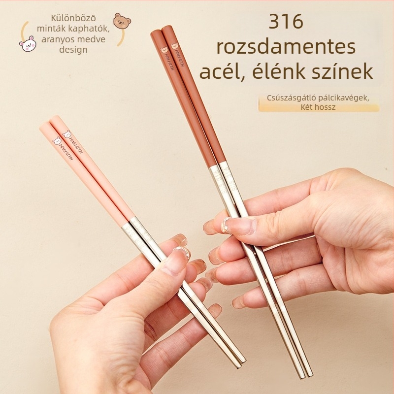 Medve család: 316 rozsdamentes acél evőpálcikák – hőálló, penészálló, csúszásmentes, egy személyre, kreatív étkezési készlet