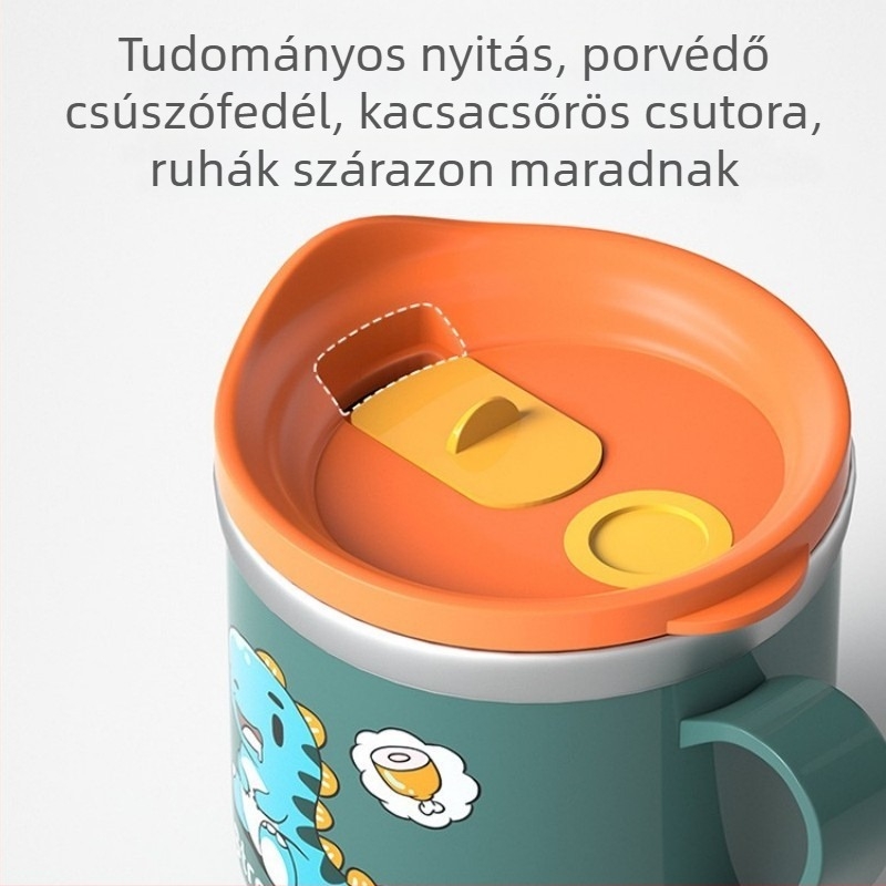 Gyerekeknek készült 316 rozsdamentes acélból készült pohár szívószollal, ütésálló, mérőskálával