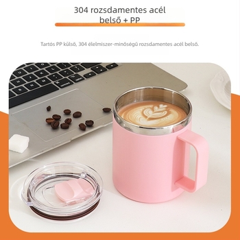 304 rozsdamentes acél bögré fedéllel és fogantyúval, INS-stílusú, nordikus dizájn, diákoknak és irodai dolgozóknak