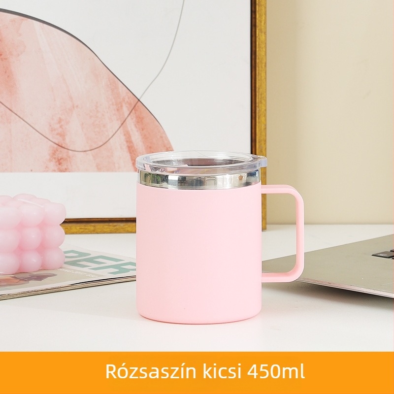 304 rozsdamentes acél bögré fedéllel és fogantyúval, INS-stílusú, nordikus dizájn, diákoknak és irodai dolgozóknak