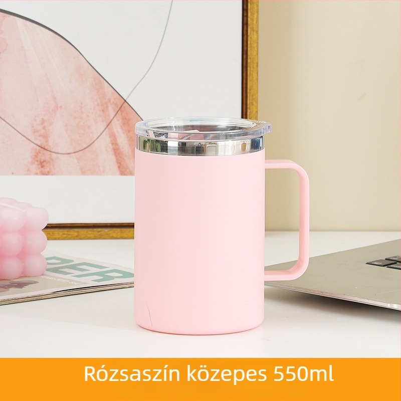 304 rozsdamentes acél bögré fedéllel és fogantyúval, INS-stílusú, nordikus dizájn, diákoknak és irodai dolgozóknak
