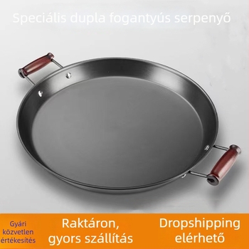 Kovácsoltvas serpenyő bevonat nélkül, két füllel, sík aljjal, gáztűzhelyhez és indukciós főzőlaphoz.