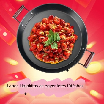 Kovácsoltvas serpenyő bevonat nélkül, két füllel, sík aljjal, gáztűzhelyhez és indukciós főzőlaphoz.