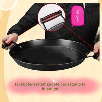 Kovácsoltvas serpenyő bevonat nélkül, két füllel, sík aljjal, gáztűzhelyhez és indukciós főzőlaphoz.