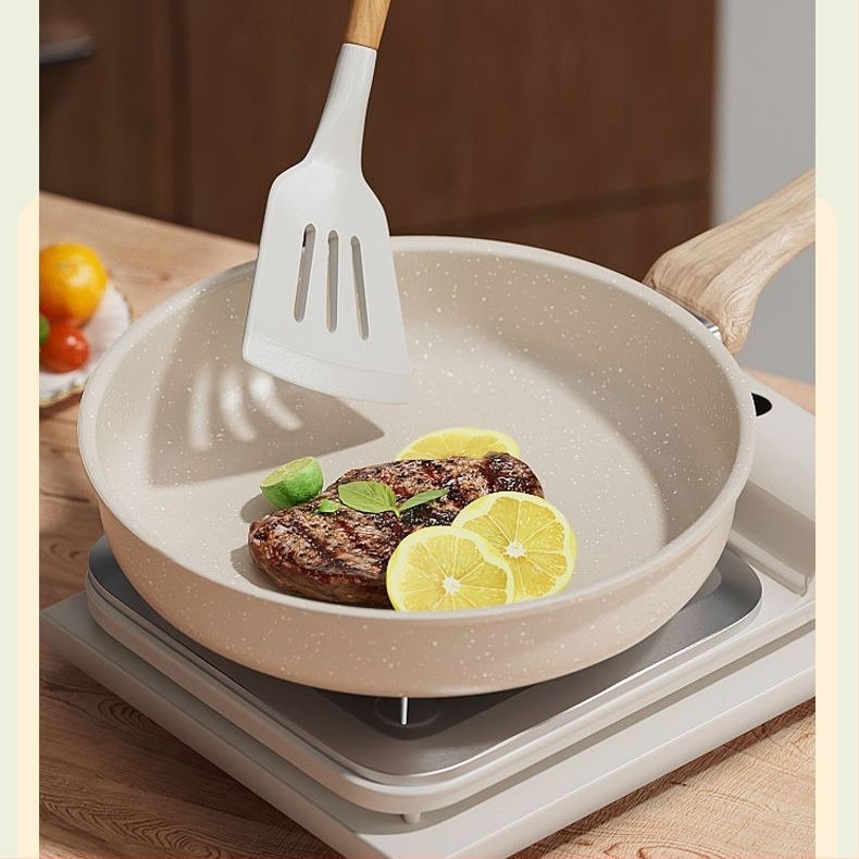 Maifan kőből készült tapadásmentes serpenyő, lapos aljzattal, indukciós kompatibilis, steakhez és omletthez