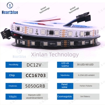 CC16703 Kültéri vízálló RGB LED szalag, teljes színskála, 12V alacsony feszültség, programozható hangulatvilágítás