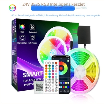 Wi‑Fi és Bluetooth RGB LED szalag szett hálószoba ambient világításhoz, ultra vékony, 24V, 5W/m, Bluetooth vezérlés