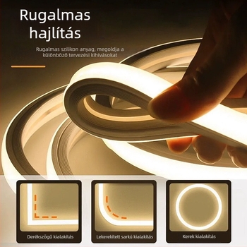 Rugalmas szilikon LED-szalag 12V/24V, vízálló, öntapadó, beépített lineáris csatornával