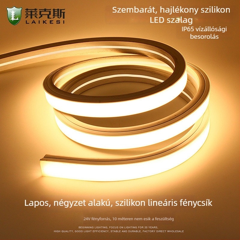Rugalmas szilikon LED-szalag 12V/24V, vízálló, öntapadó, beépített lineáris csatornával