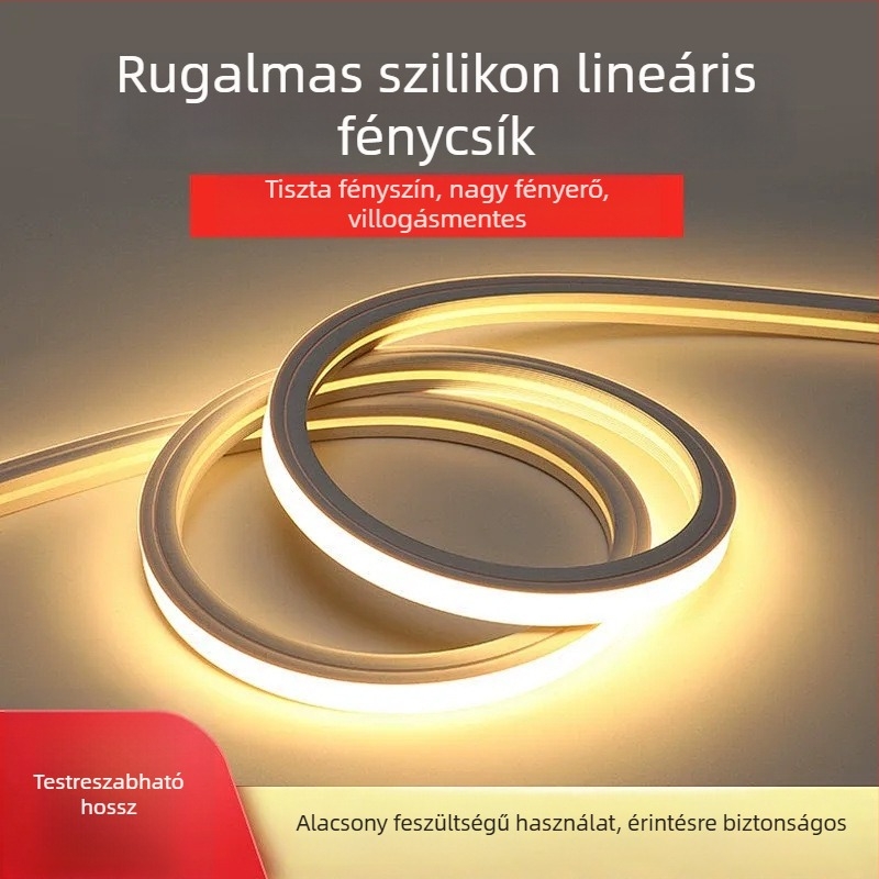 Rugalmas szilikon LED-szalag 12V/24V, vízálló, öntapadó, beépített lineáris csatornával