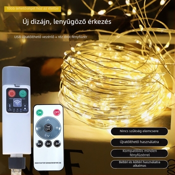 Rézdrótos LED szálak beltéri és kültéri dekorációhoz, USB távirányító, napelemes működés