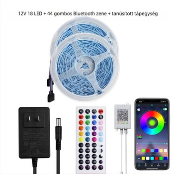 RGB LED-szalag 5050, alacsony feszültségű, öntapadós, Bluetooth-alkalmazásvezérlésű hangulatvilágítás