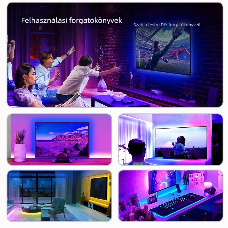RGB LED-szalag 5050, alacsony feszültségű, öntapadós, Bluetooth-alkalmazásvezérlésű hangulatvilágítás