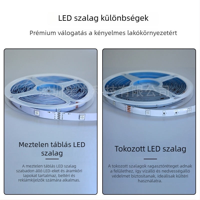 RGB LED-szalag 5050, alacsony feszültségű, öntapadós, Bluetooth-alkalmazásvezérlésű hangulatvilágítás