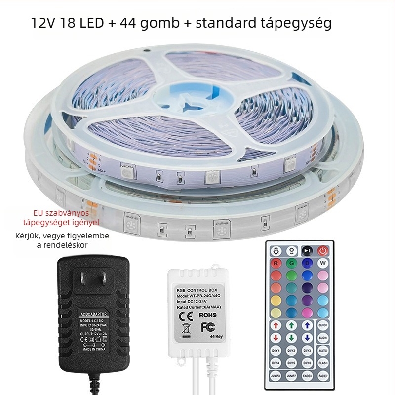 RGB LED-szalag 5050, alacsony feszültségű, öntapadós, Bluetooth-alkalmazásvezérlésű hangulatvilágítás