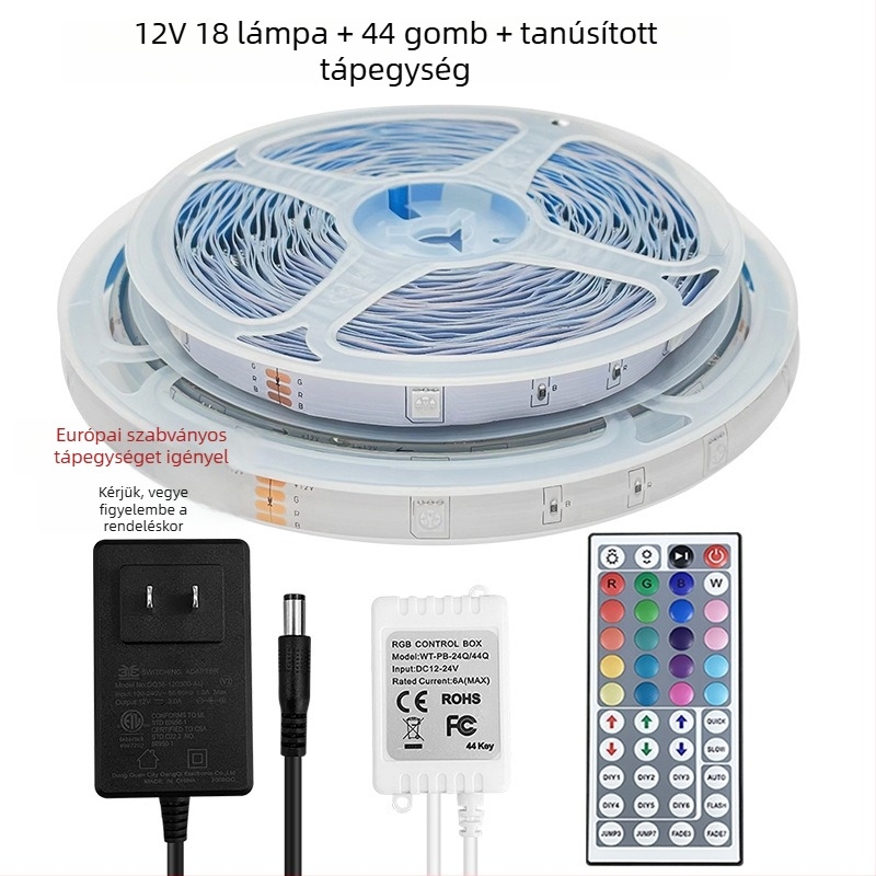 RGB LED-szalag 5050, alacsony feszültségű, öntapadós, Bluetooth-alkalmazásvezérlésű hangulatvilágítás