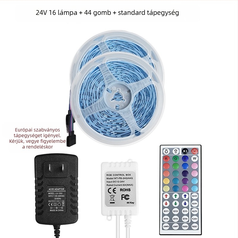 RGB LED-szalag 5050, alacsony feszültségű, öntapadós, Bluetooth-alkalmazásvezérlésű hangulatvilágítás