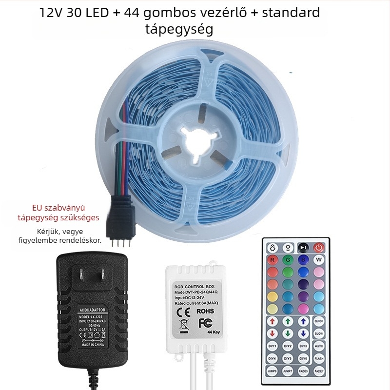 RGB LED-szalag 5050, alacsony feszültségű, öntapadós, Bluetooth-alkalmazásvezérlésű hangulatvilágítás