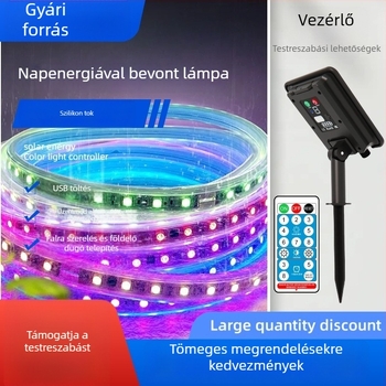 Napelemes színes LED-szalagok gumírozott bevonattal kültéri dekorációhoz: udvar, lugas, kert és erkély