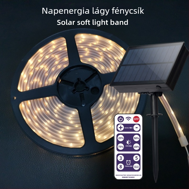 Napelemes színes LED-szalagok gumírozott bevonattal kültéri dekorációhoz: udvar, lugas, kert és erkély