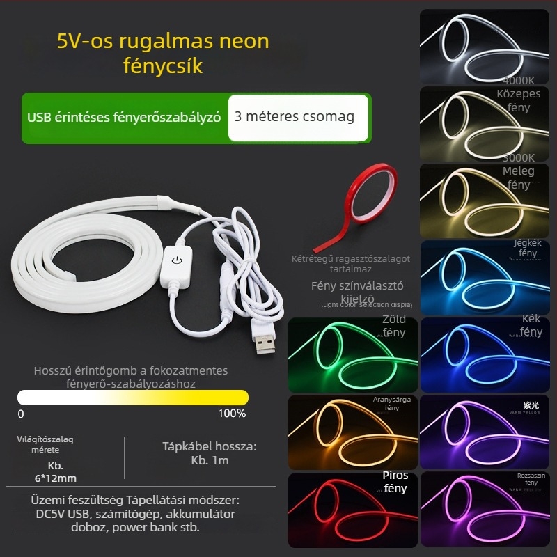 USB-tápellátású RGBIC LED-szalag, 2 m, öntapadós, számítógépes asztalhoz, 5V környezeti világítás