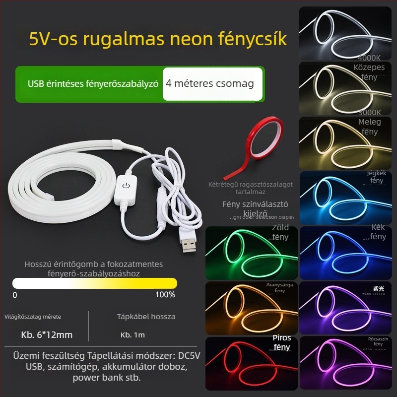 USB-tápellátású RGBIC LED-szalag, 2 m, öntapadós, számítógépes asztalhoz, 5V környezeti világítás