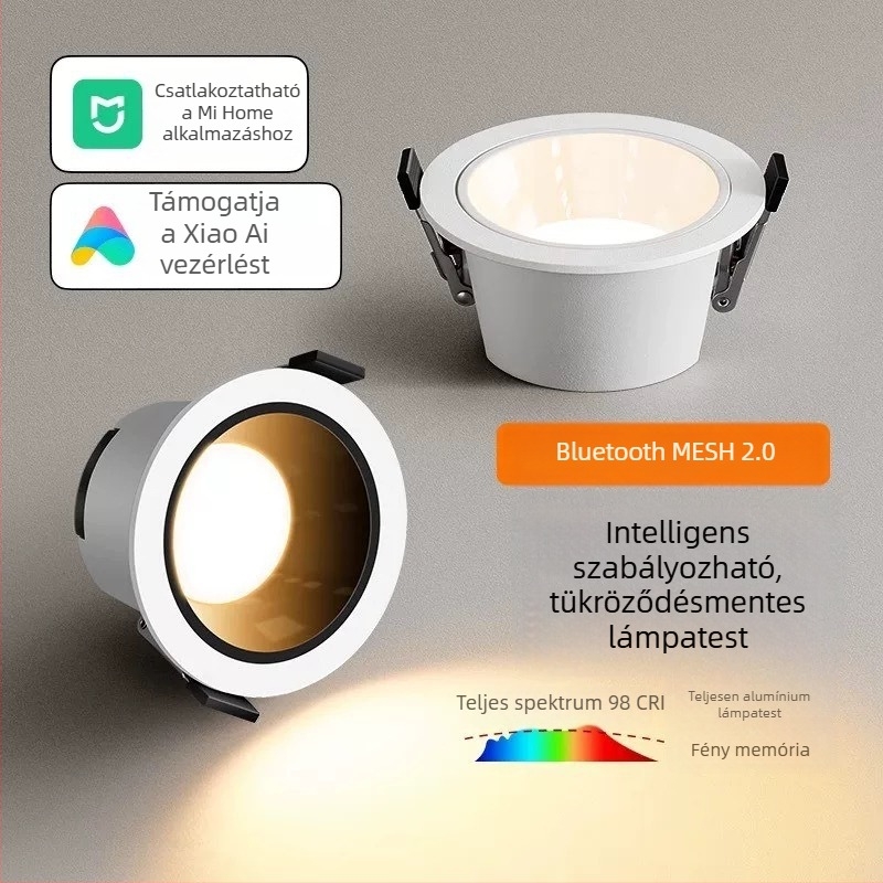 Intelligens rejtett LED mennyezeti spot lámpa keskeny kerettel nappalihoz, otthoni használatra, mély kupa, anti-glare, 75 mm nyílás, mennyezetre szerelhető