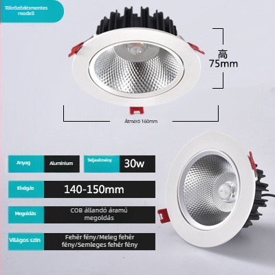 LED beépíthető mennyezeti spotlámpa állítható fénysugárral folyosók és kiállítótermek számára, anti-glare downlight